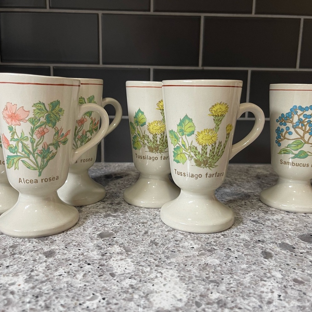 Floral Ceramic Mugs Set - Cream
